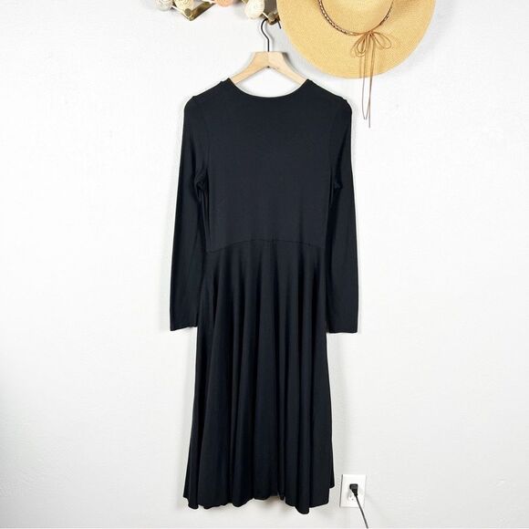 Peruvian Connection Anna Dress Black Fit & Flare Midi Cotton Jersey Pockets M - Picture 5 of 9